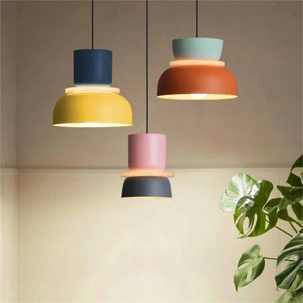 Scandi Colour Block Pendant Light, E27, Compact Shade