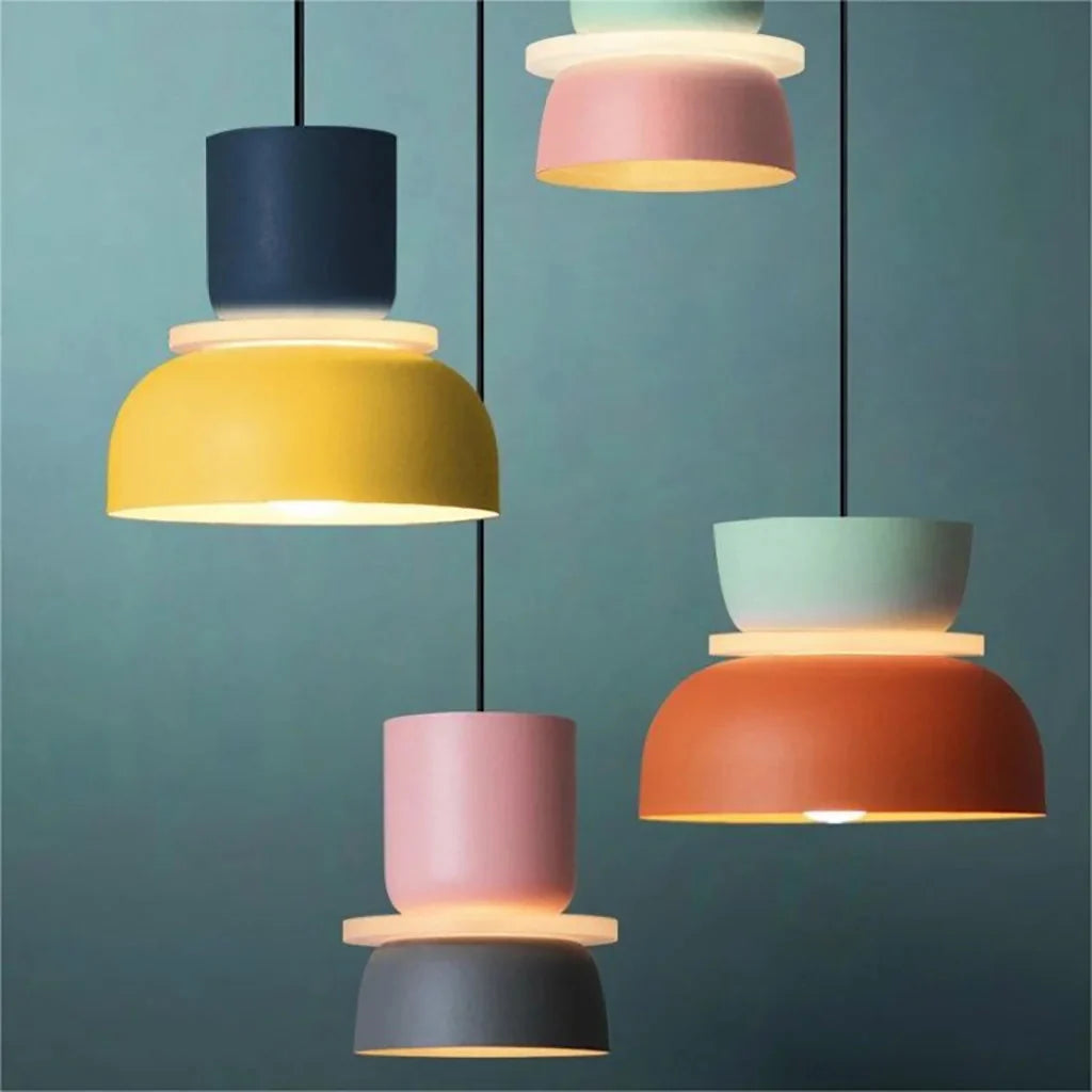 Scandi Colour Block Pendant Light, E27, Compact Shade