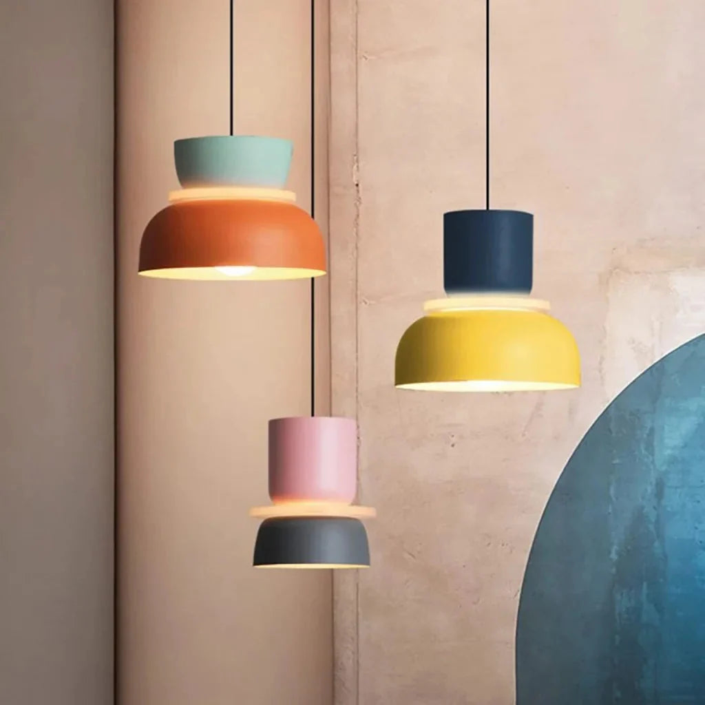Scandi Colour Block Pendant Light, E27, Compact Shade