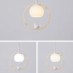 Scandi Wood Ring Pendant Light with Bird Detail, 3 Colour Temps