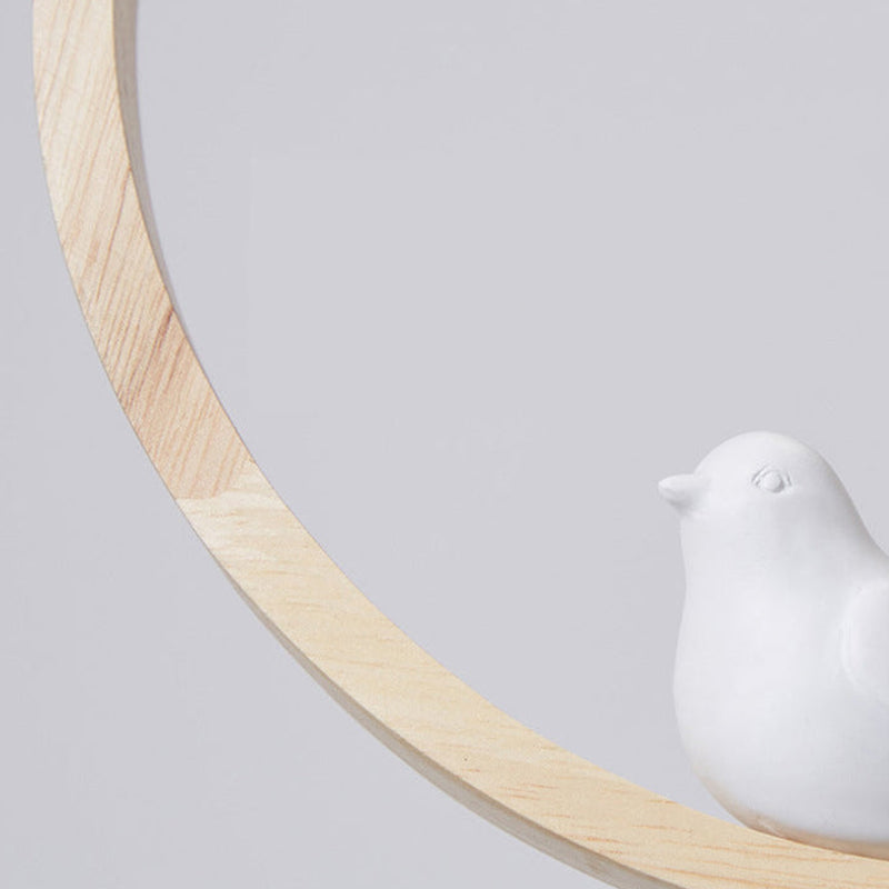 Scandi Wood Ring Pendant Light with Bird Detail, 3 Colour Temps