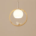 Scandi Wood Ring Pendant Light with Bird Detail, 3 Colour Temps