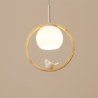 Scandi Wood Ring Pendant Light with Bird Detail, 3 Colour Temps