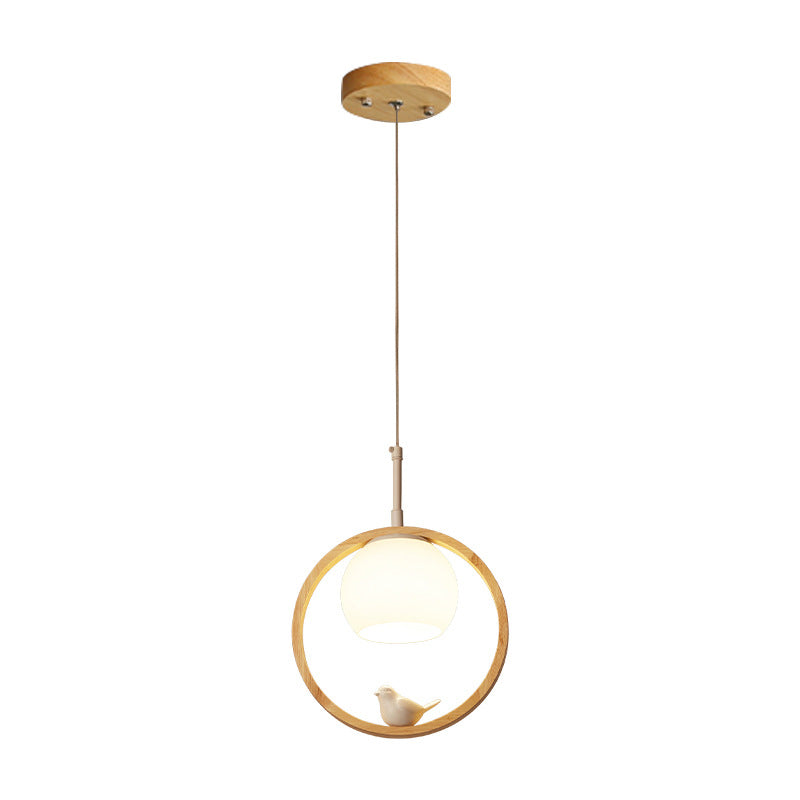 Scandi Wood Ring Pendant Light with Bird Detail, 3 Colour Temps