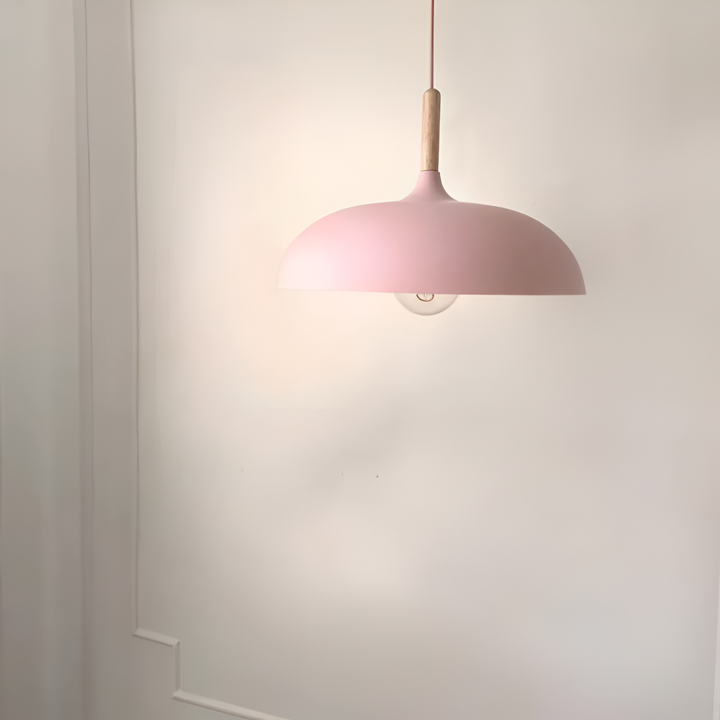 Scandi Dome Pendant Light with Solid Wood Accent, E27 Fitting
