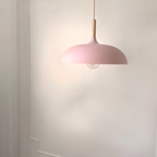 Scandi Dome Pendant Light with Solid Wood Accent, E27 Fitting