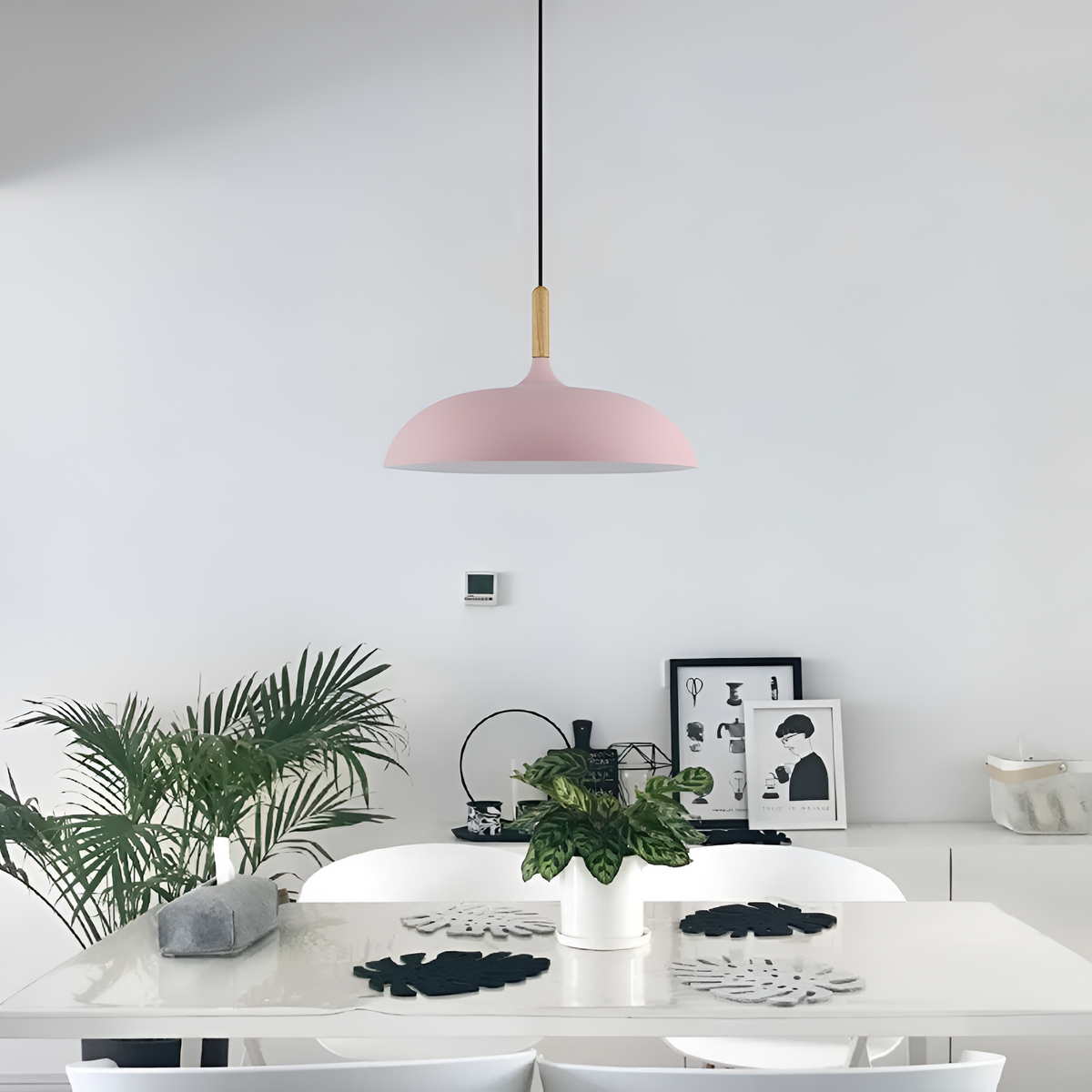 Scandi Dome Pendant Light with Solid Wood Accent, E27 Fitting