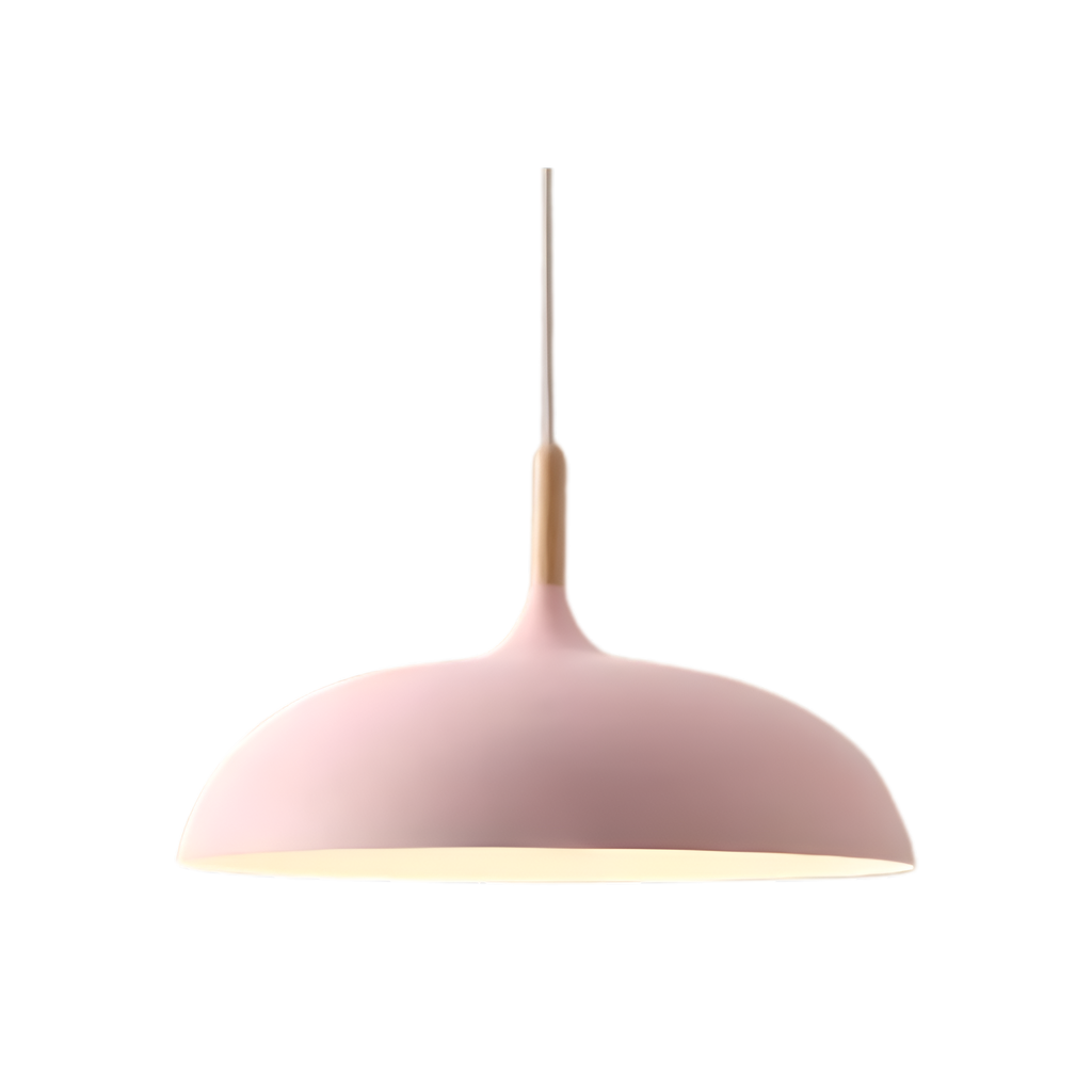 Scandi Dome Pendant Light with Solid Wood Accent, E27 Fitting