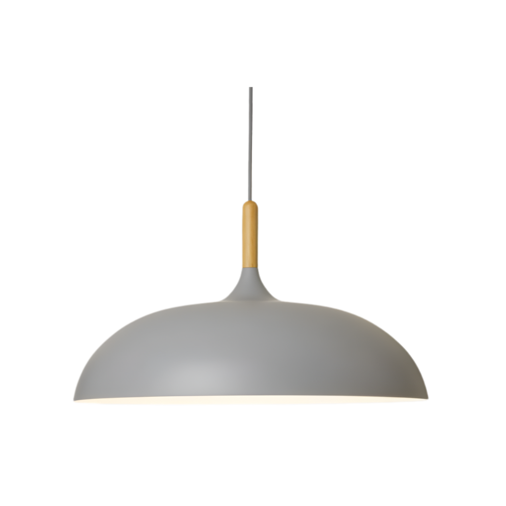 Scandi Dome Pendant Light with Solid Wood Accent, E27 Fitting
