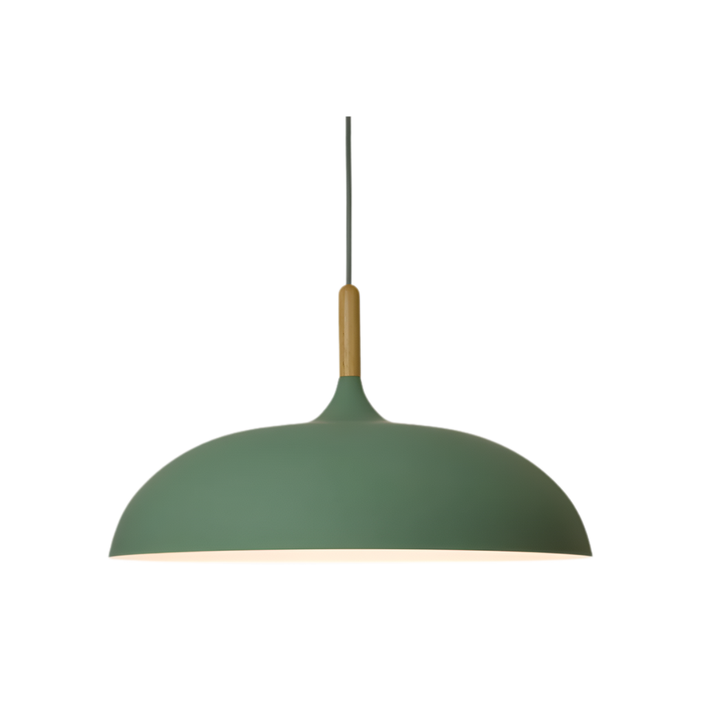 Scandi Dome Pendant Light with Solid Wood Accent, E27 Fitting