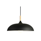 Scandi Dome Pendant Light with Solid Wood Accent, E27 Fitting