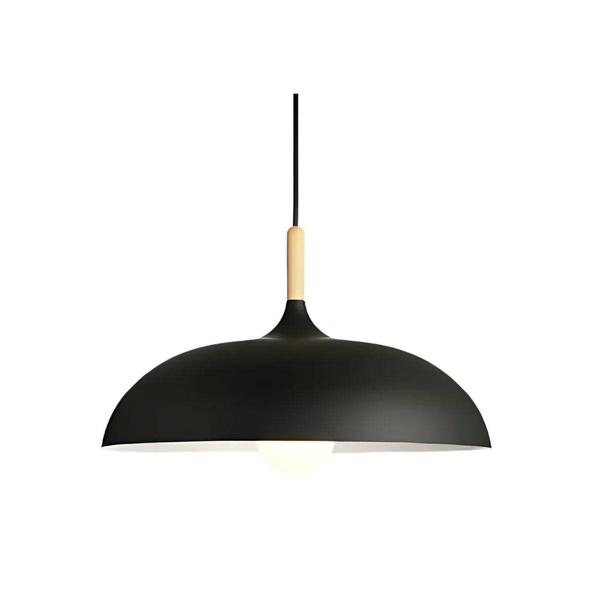 Scandi Dome Pendant Light with Solid Wood Accent, E27 Fitting