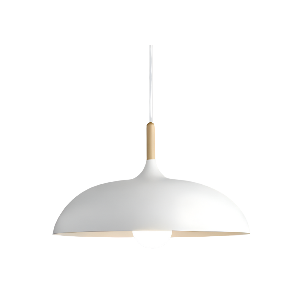 Scandi Dome Pendant Light with Solid Wood Accent, E27 Fitting
