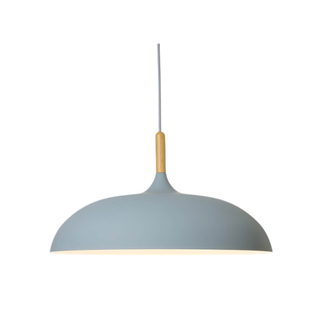 Scandi Dome Pendant Light with Solid Wood Accent, E27 Fitting