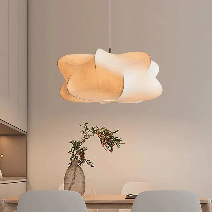 Wabi-Sabi Pendant Light with Organic Silk Shade in Beige