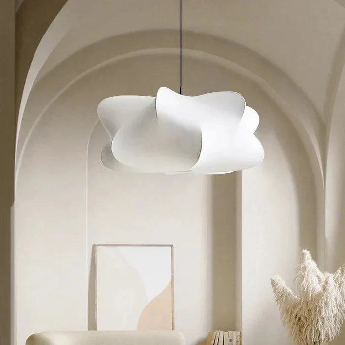 Wabi-Sabi Pendant Light with Organic Silk Shade in Beige