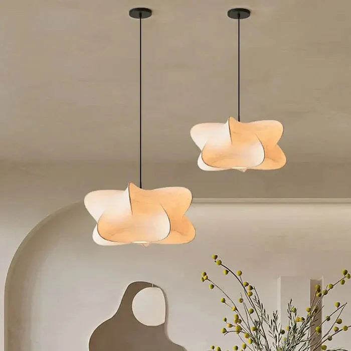 Wabi-Sabi Pendant Light with Organic Silk Shade in Beige