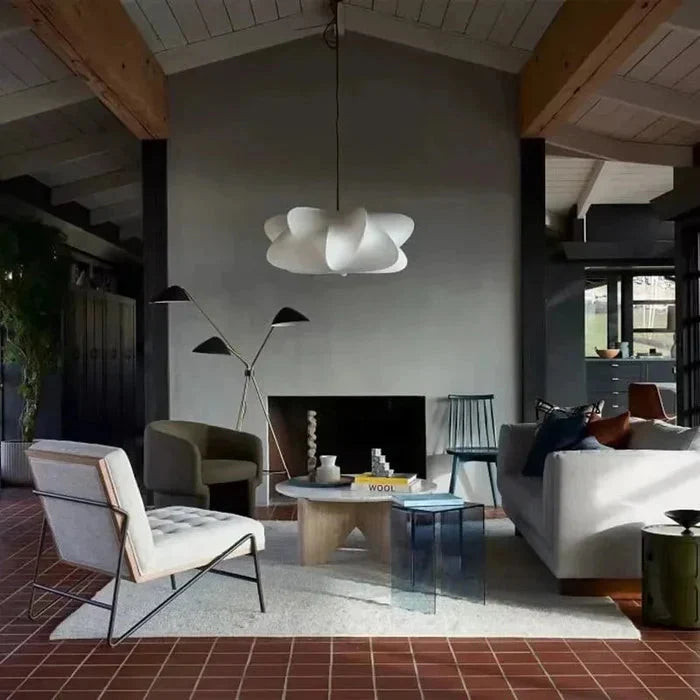 Wabi-Sabi Pendant Light with Organic Silk Shade in Beige