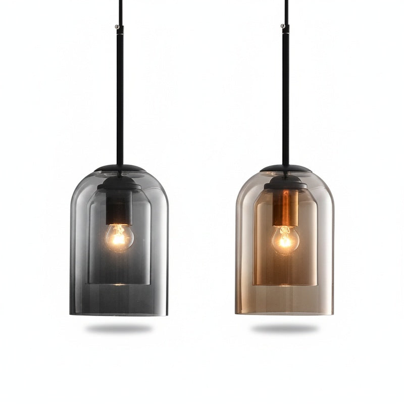Scandinavian Double Glass Pendant Light, Smoke or Brown