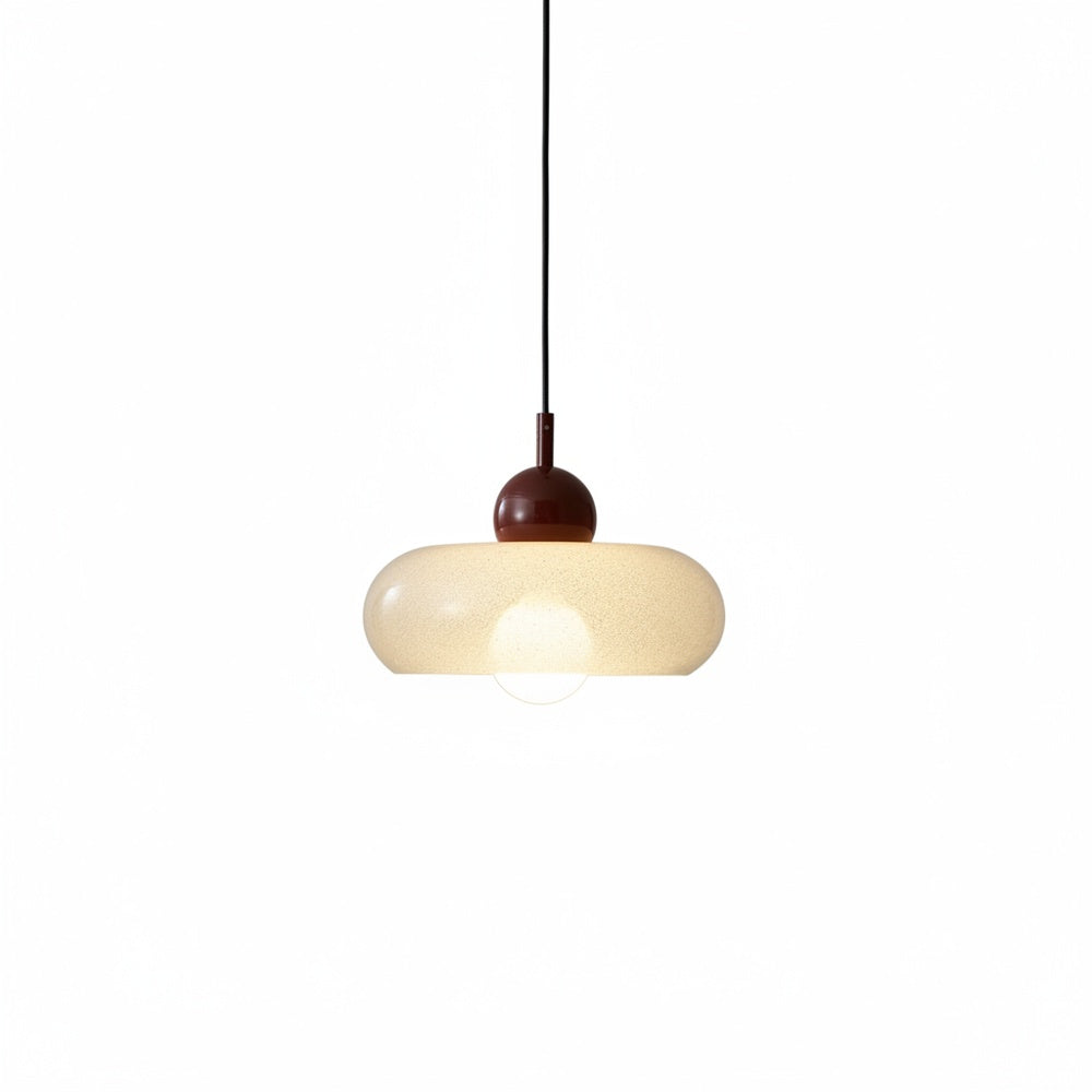 Scandi Opal Glass Disc Pendant Light with Burgundy Fitting