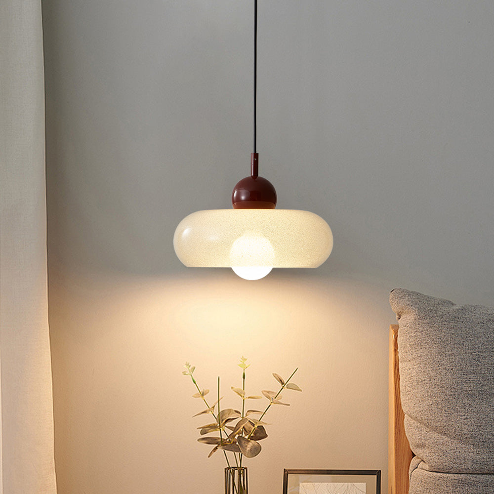 Scandi Opal Glass Disc Pendant Light with Burgundy Fitting