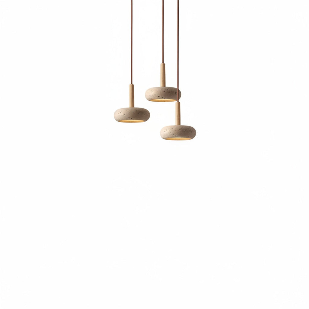 Scandi Travertine Pendant Light with Wood Detail, E27