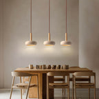 Scandi Travertine Pendant Light with Wood Detail, E27