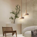 Scandi Travertine Pendant Light with Wood Detail, E27