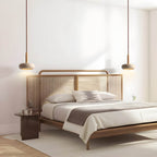 Scandi Travertine Pendant Light with Wood Detail, E27