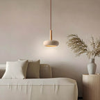 Scandi Travertine Pendant Light with Wood Detail, E27