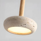 Scandi Travertine Pendant Light with Wood Detail, E27