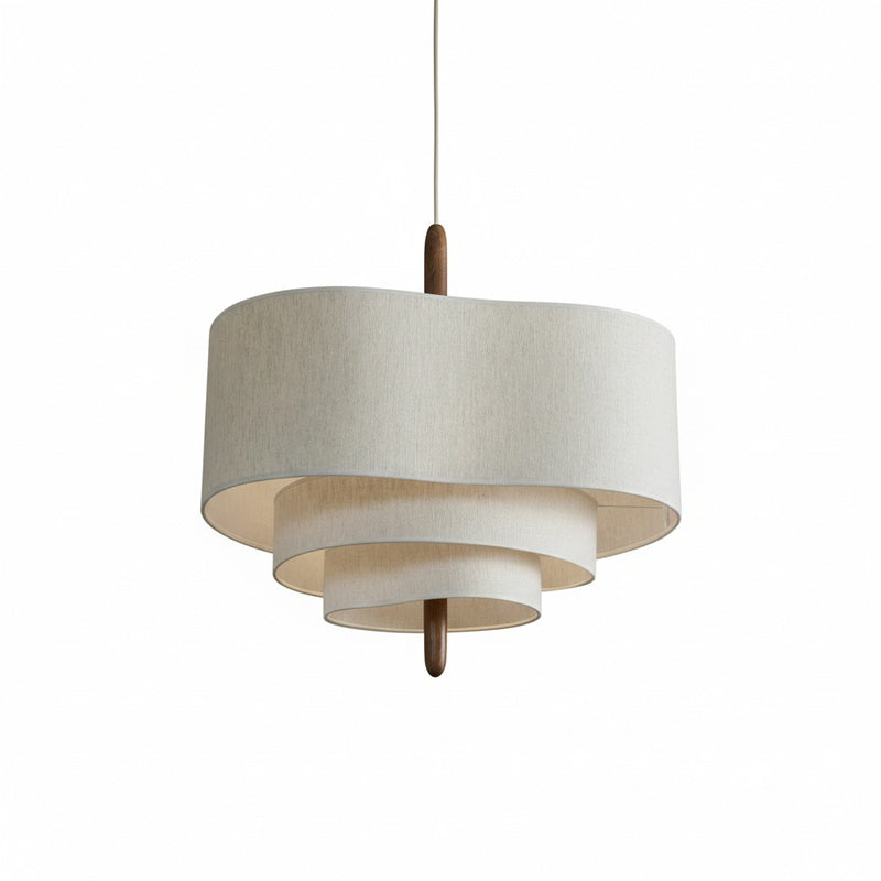 Japandi Three-Tier Fabric Pendant Light with Wood Detail