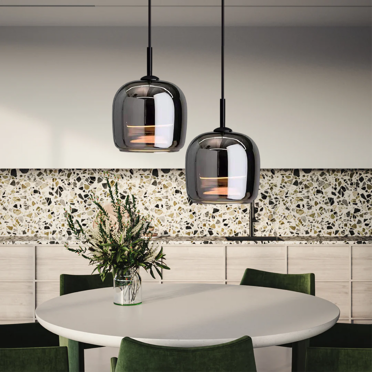 Scandi Smoked Glass Pendant Light, E27, 1 to 3 Shades