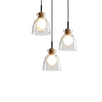 Fluted Glass Pendant Light with Wooden Fitting, 3 Shade Shapes