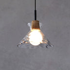 Fluted Glass Pendant Light with Wooden Fitting, 3 Shade Shapes