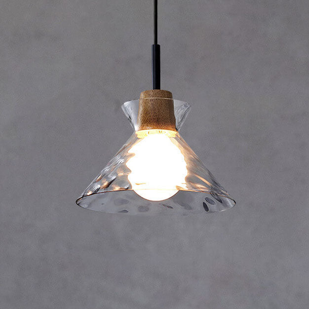Fluted Glass Pendant Light with Wooden Fitting, 3 Shade Shapes