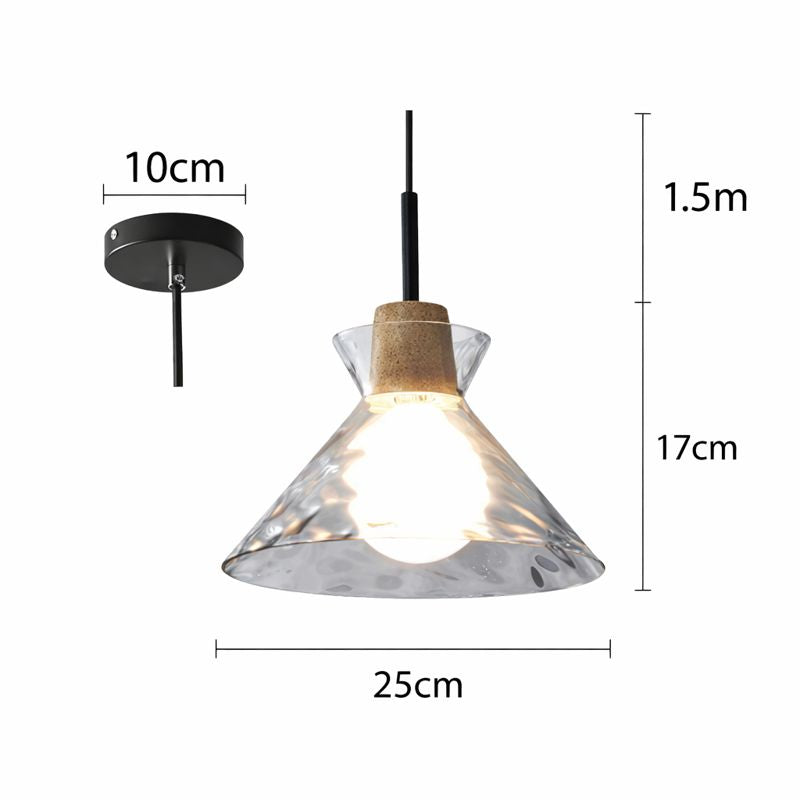 Fluted Glass Pendant Light with Wooden Fitting, 3 Shade Shapes