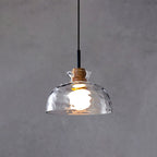Fluted Glass Pendant Light with Wooden Fitting, 3 Shade Shapes