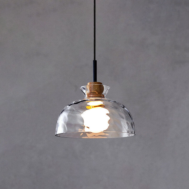 Fluted Glass Pendant Light with Wooden Fitting, 3 Shade Shapes