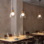 Fluted Glass Pendant Light with Wooden Fitting, 3 Shade Shapes