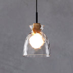 Fluted Glass Pendant Light with Wooden Fitting, 3 Shade Shapes