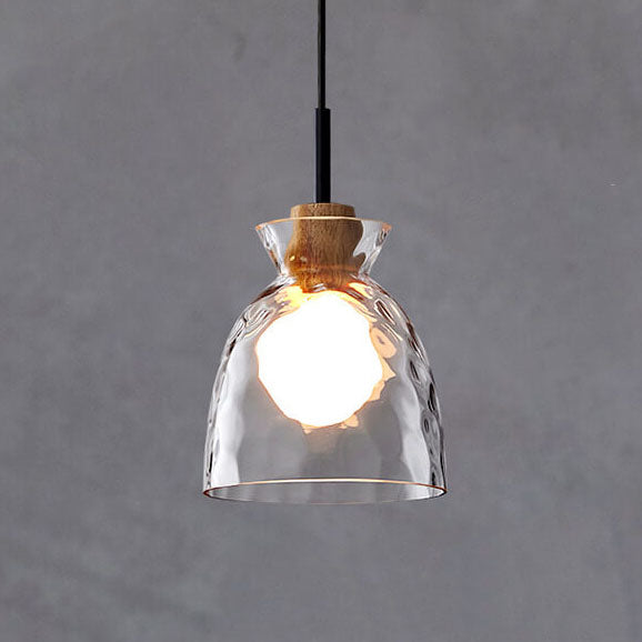 Fluted Glass Pendant Light with Wooden Fitting, 3 Shade Shapes