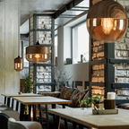 Amber Glass Pendant Light with Wood-Effect Trim, Four Shapes