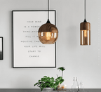 Amber Glass Pendant Light with Wood-Effect Trim, Four Shapes