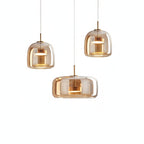 Scandi Amber or Grey Glass Pendant Light, Integrated LED