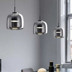 Scandi Amber or Grey Glass Pendant Light, Integrated LED
