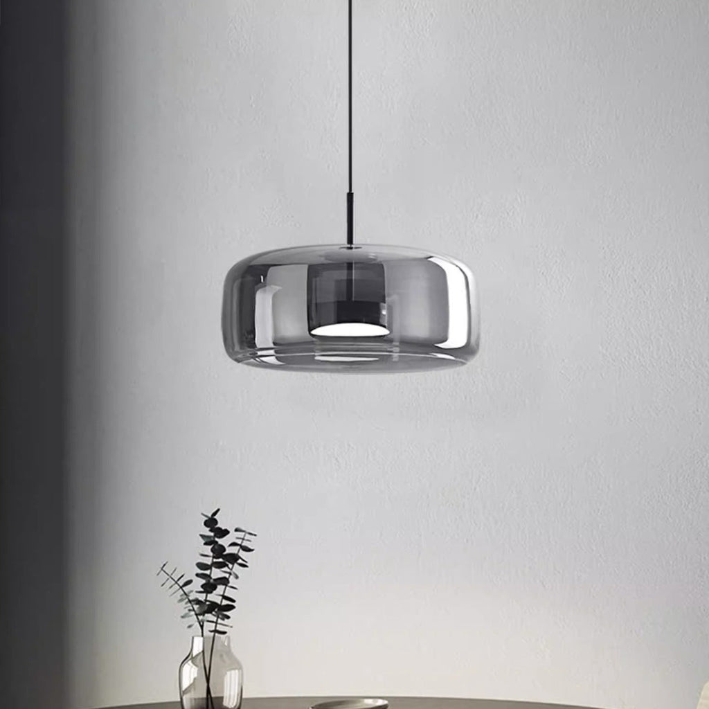 Scandi Amber or Grey Glass Pendant Light, Integrated LED