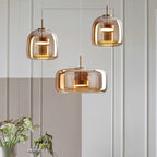 Scandi Amber or Grey Glass Pendant Light, Integrated LED