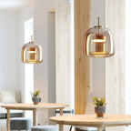 Scandi Amber or Grey Glass Pendant Light, Integrated LED