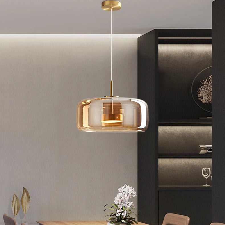 Scandi Amber or Grey Glass Pendant Light, Integrated LED